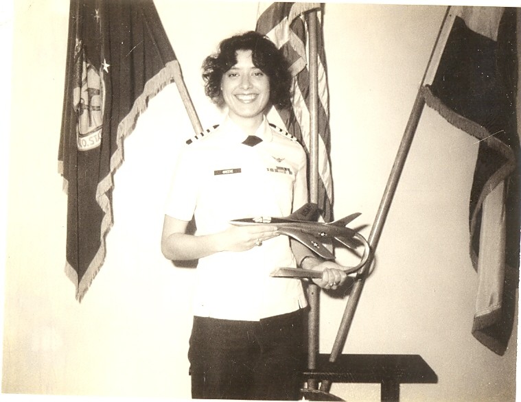 Debra Terry holding model aircraft
