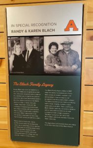 A plaque in the CattleFax Aggie Commons in the Nurtien Agricultural Sciences Building honoring the Blach family and their enduring legacy.