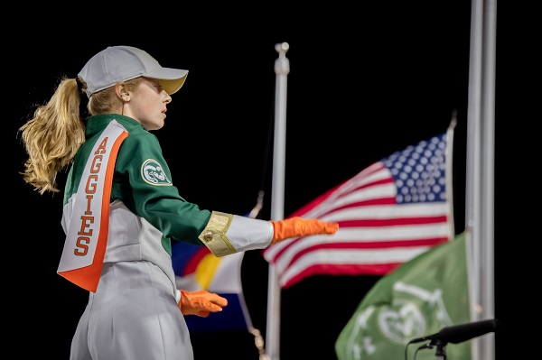 Kathryn Kennedy performing as drum major for the CSU Marching Band